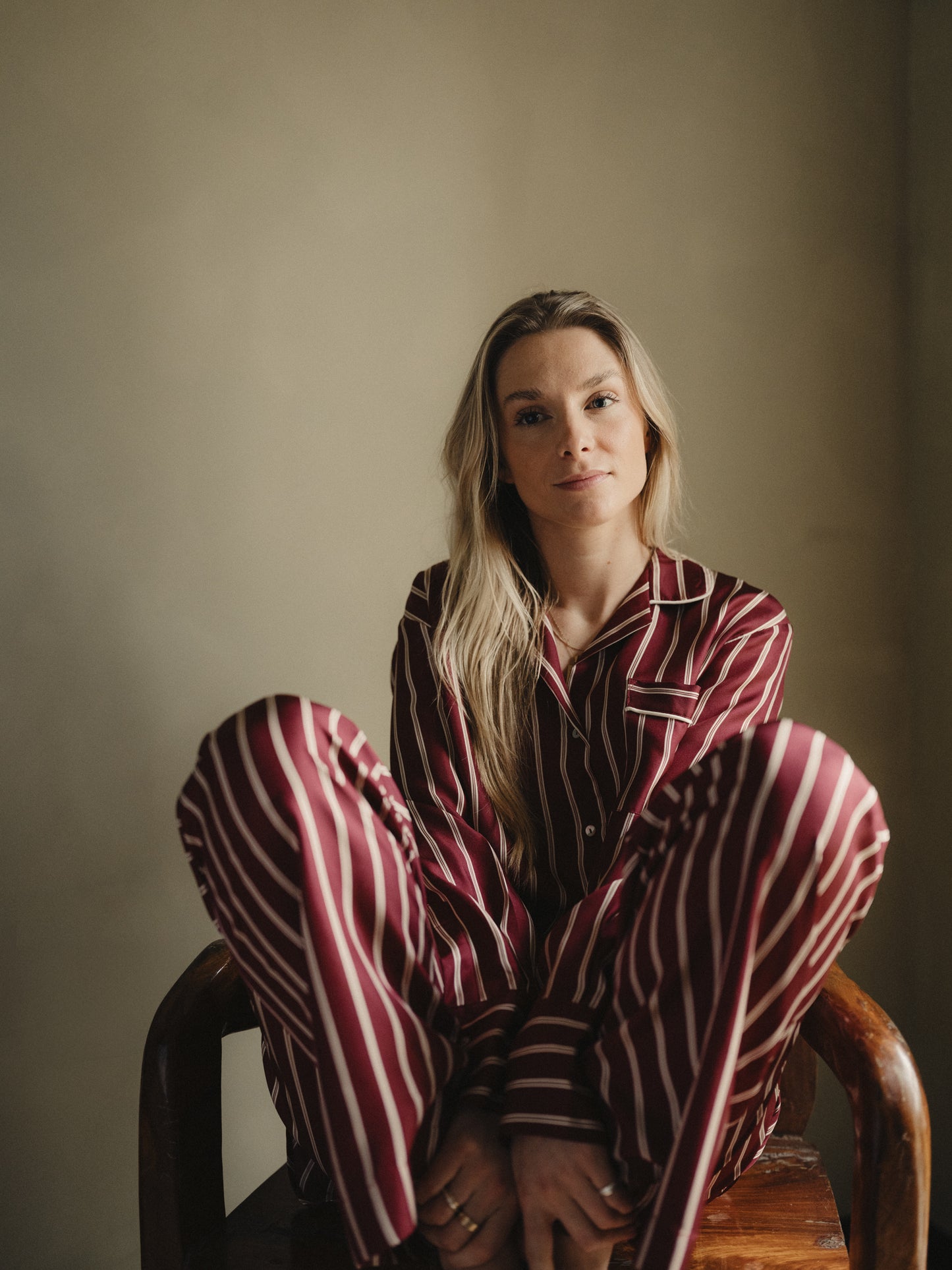 Pyjama Trousers in Wine Stripe