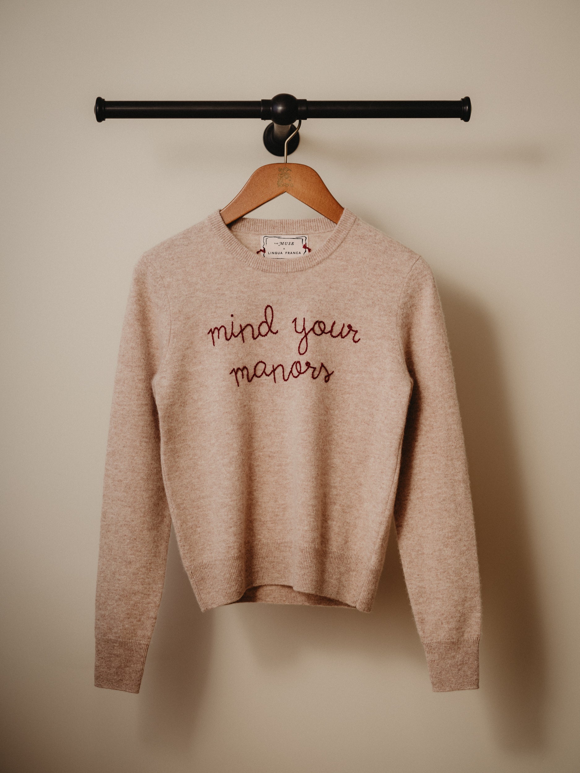 Embroidered Cashmere Lingua Franca Old School Sweater Lingua