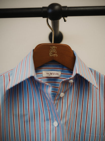 The Muse Husband Shirt in Blue Pinstripe