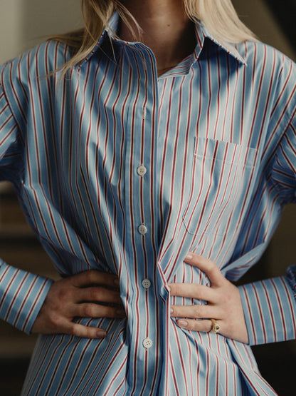 The Muse Husband Shirt in Blue Pinstripe